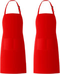 Xornis 2 Pack Bib Aprons with 2 Pockets Kitchen Apron Cooking Chef, Red