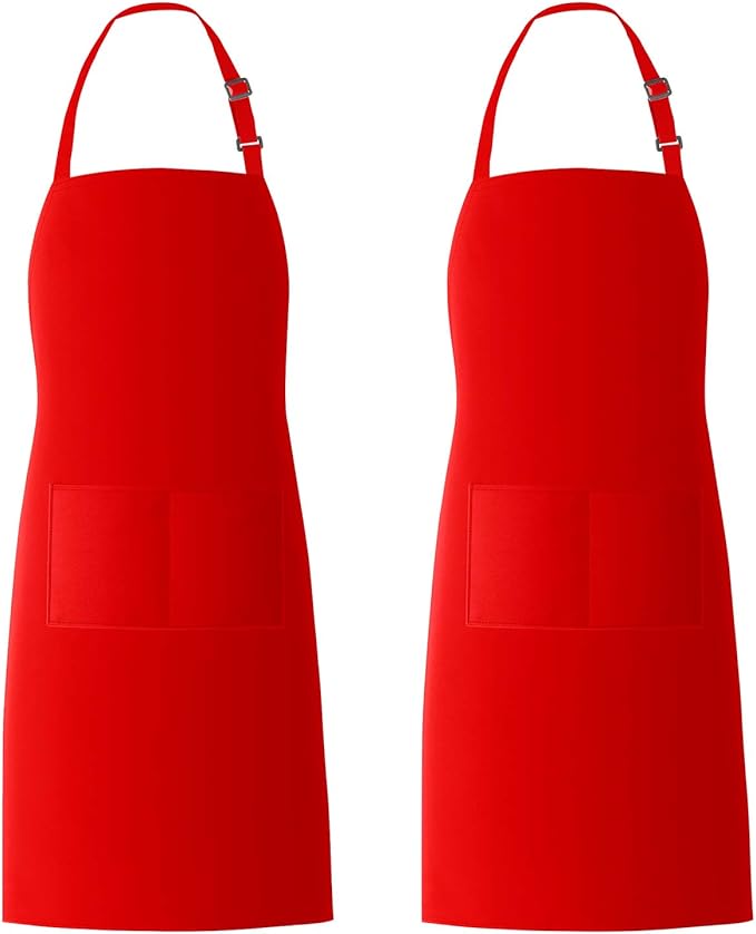 Xornis 2 Pack Bib Aprons with 2 Pockets Kitchen Apron Cooking Chef, Red