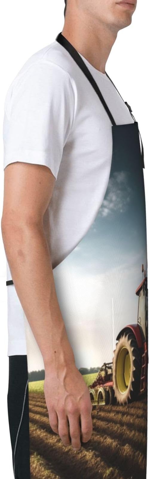 Tractor farm Aprons with Pockets, Waterproof Apron for Women Men Kitchen Cooking Apron Adjustable Bib Apron Extra Long Grilling Aprons Chef Apron for Dishwashing