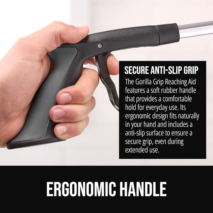 GORILLA GRIP Strong Rubber Lined Claw Grabber, 2 Pack Ergonomic Anti-Slip Reacher Tool for Seniors, 360 Magnetic Rotating Head Reaching Pickup Stick, Foldable Trash Picker, Handicap Gripper, Gray