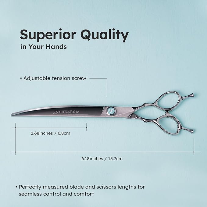 8” Curved Dog Grooming Scissors｜VG10 Japanese Steel Professional Pet Grooming Shears for Cats & Dogs｜Face, Paws, Ears & Tail Precision Trimming｜Lightweight Ergonomic Handcrafted Design｜K9 Shears