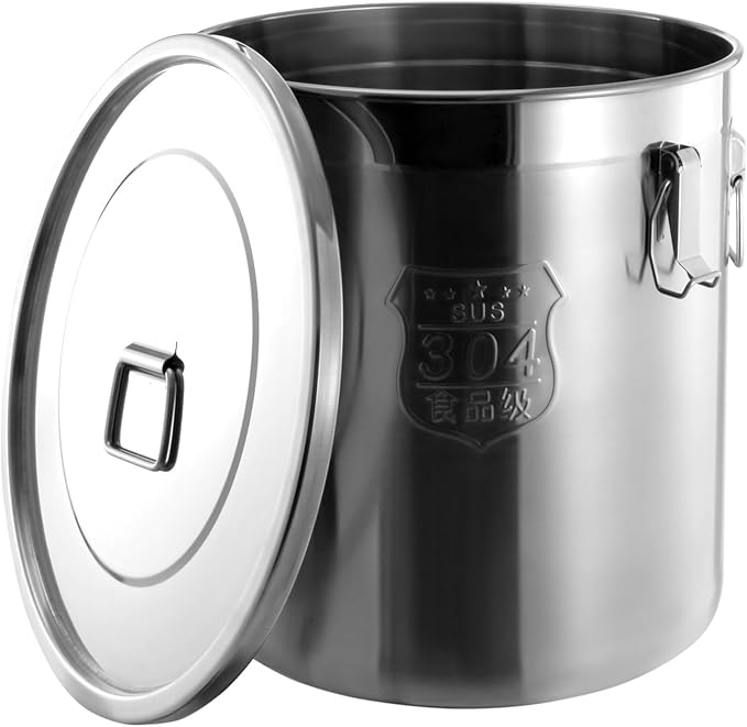 48L/12.68Gal Stainless Steel Airtight Canister Food Storage Canisters with Airtight Lid&Locking Clamp Rice Cereal Grain Canisters Container Bucket for Rice Milk Jug Coffee Bean Cookies Storage