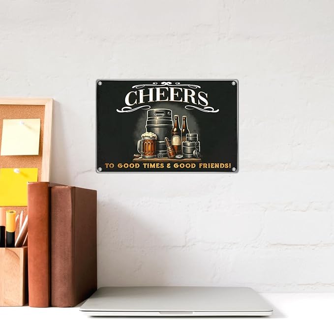 Bar Wall Sign Cheers To Good Times And Friends Vintage Metal For Home Pub Man Cave Beer Decor 12 x 8 Inch Indoor Aluminum Kitchen Art Outdoor