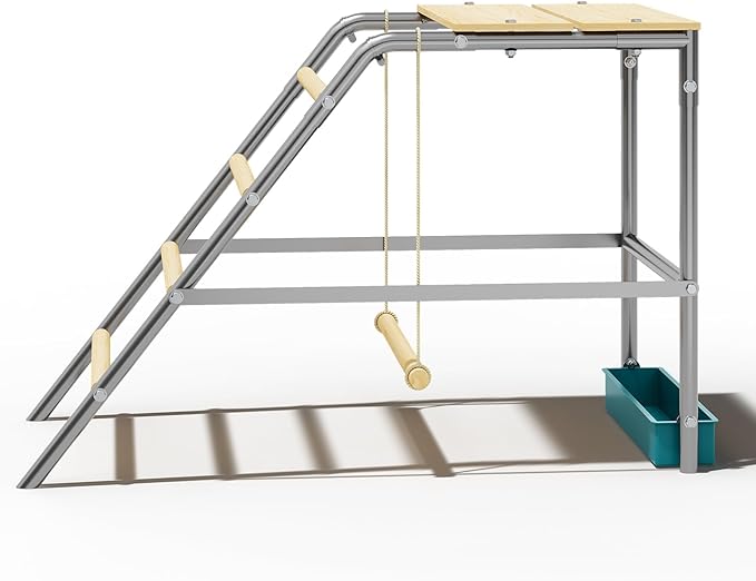 Upgraded 55" Multi-Tiered Chicken Roost: Galvanized Steel Frame with Wooden Perch Rungs & Ladder - an All-in-One Roosting Bar, Swing, and Habitat Enrichment for Healthy, Happy Hens