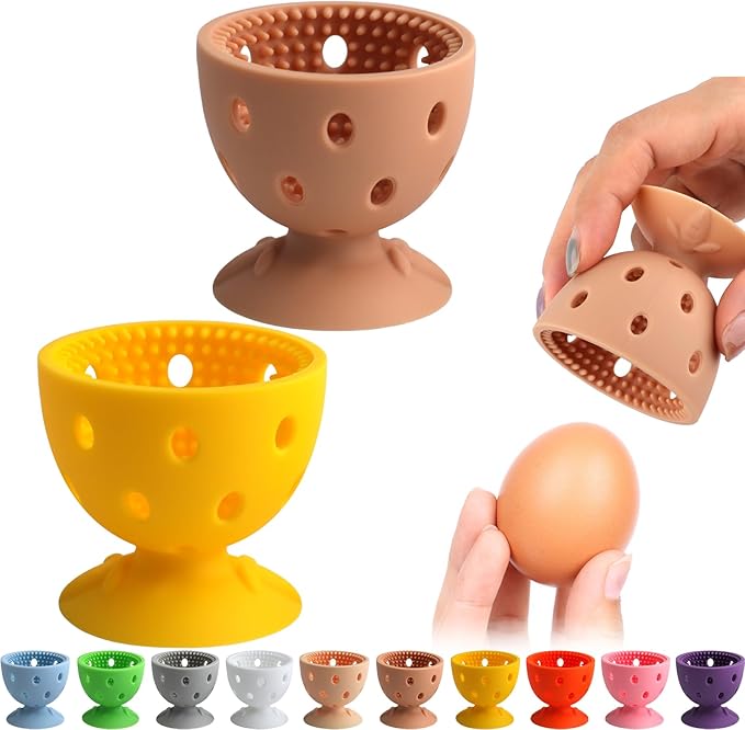 2 PCS Egg Washer for Fresh Eggs, Silicone Egg Brush Cleaner, Egg Cleaner Scrubber for Fresh Eggs, Reusable Multipurpose Washing Egg Tool for Fruits and Vegetables (Yellow/Brown)