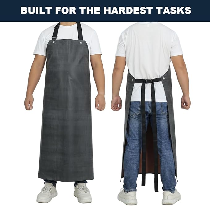 Thick Rubber Apron, Waterproof Apron Butcher Heavy Duty Chemical Resistant Adjustable Work Apron