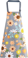 Floral Aprons with Pocket Blooming Women Waterproof Apron Adjustable Neck Long Ties Women Men Cook Baking Garden