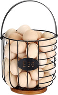 Farmhouse Vintage 7'' Round Metal Wire Egg Basket - Solid Bottom Egg Gathering Holder for Fresh Eggs, Countertop Kitchen Storage (Style 2(Lantern))