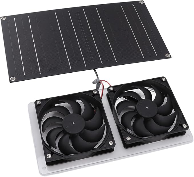 Solar Panel Fans Kit, 100W 12V Solar Powered Dual Fan Waterproof Ventilator Exhaust Fan Low Noise, Outdoor Ventilation Fan for Greenhouses, Chicken Coops, Sheds, Pet Houses, Window Exhaust