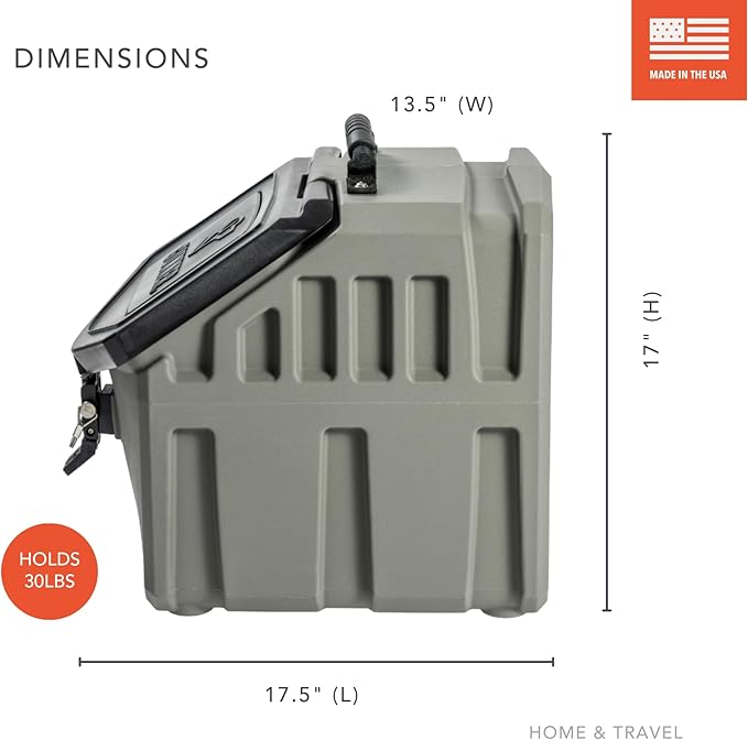 GUNNER 30 lbs Gunmetal Dog Food Storage Container with Measuring Scoop – Waterproof & Airtight Pet Food Bin for Dry Feed, Corn, Chicken Feed, Bird Seed & Treats – 3 Cup Ergonomic Scooper