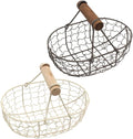 GALPADA 2pcs Retro Vintage Metal Fruit Basket with Wooden Handles, Kitchen Storage Organizer for Eggs, Bread, and Snacks, Farmhouse Style Food Container for Household Use
