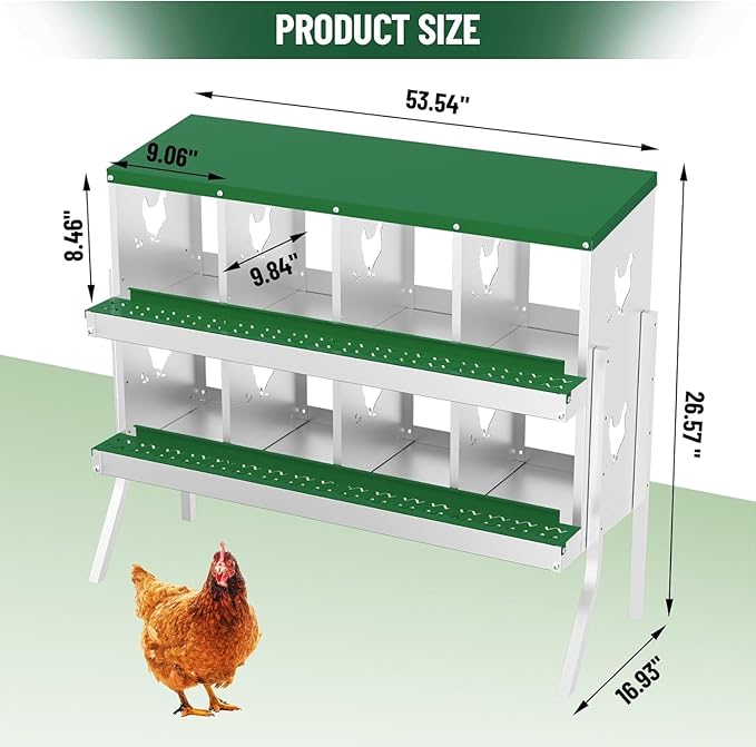 Chicken Nesting Box, 8 Compartment Metal Chicken Nesting Boxes for Chicken Coop, Large Vented Holes Chicken Laying Boxes with Rollout Egg Collection, Wall Mount Chickens Coops