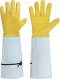 HANDLANDY Rose Pruning Gardening Gloves for Men Women, Thorn Proof Forearm Protection Leather Garden Gloves, Gardening Gifts for Gardeners (Golden Yellow, X-Large)