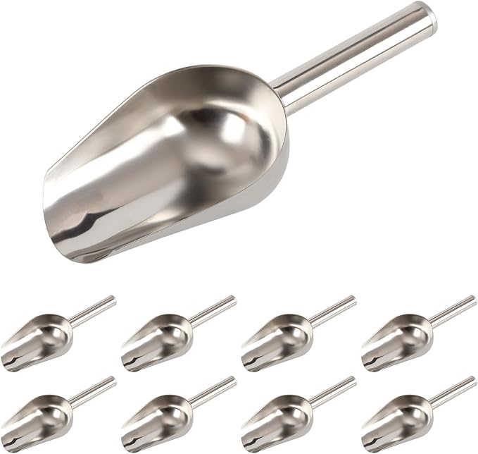 8 Pcs 8oz Stainless Steel Ice Scoop, Metal Candy, Food, Flour Scoops for Canisters, Dishwasher Safe, Silver Scooper for Kitchen, Ice Cream, Sugar, Popcorn, Coffee Beans