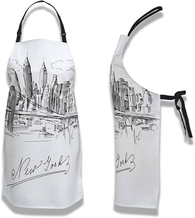 Kitchen Apron for Men New York City Skyline Baking Aprons for Women for Cooking Restaurant BBQ Painting Crafting Gardening 27” (W) x 31” (H), Waterproof Aprons