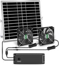 Solar Powered Fan with Battery, Rechargeable Solar Fan for Chicken Coop, Greenhouse, Shed, Outside with Two IPX7 Waterproof Exhaust Intake Fans 16.5Ft On/Off Switch Cable