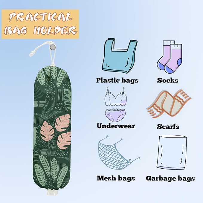 Seaweed Plastic Bag Holder, Wall Mount Grocery Bag Holder, Plastic Storage Bag, Botanical Rustic Kitchen Storage Organizer Grocery Bags with Drawstring, Gifts for Women Mom Grandma