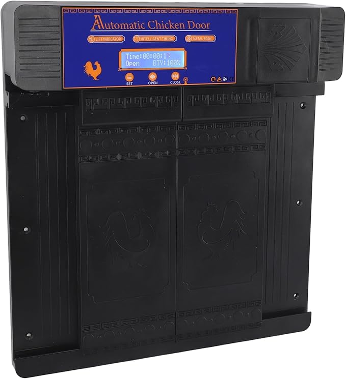 Automatic Chicken Coop Door Opener with Timer & Solar Power LED Display Chicken Coop Door Electric Poultry Door for Chickens Ducks Geese with Anti Pinch Dual Power Modes (Black)