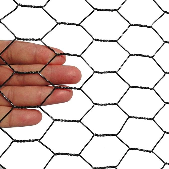 PVC Hexagonal Poultry Netting Chicken Wire 12" x150' x 1" Mesh 20GA Black