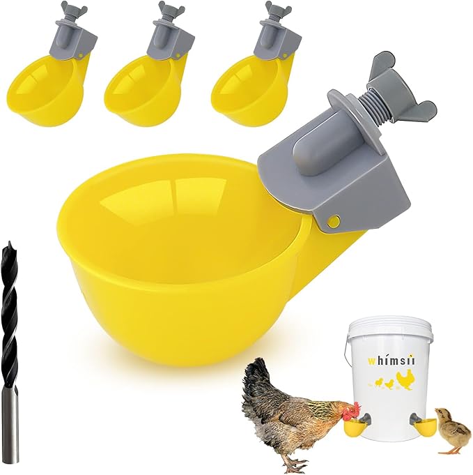 (4 Cups) Chicken Water Cups Feeder, Automatic Chicken Waterer, Anti-Leak System, Holds 50% More Water, Suitable for Chicks, Chicken, Duck, Quail, Turkey