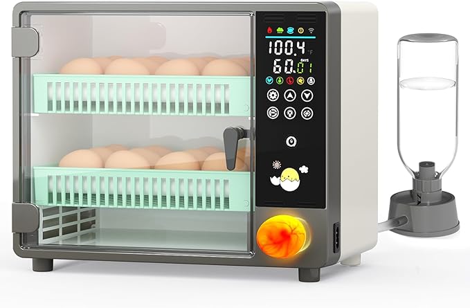 Incubators for Hatching 24 Eggs, Egg Incubator Automatic Egg Turner, Ultrasonic Atomized Humidifier, Chicken Incubator Temperature Control with 5 Automatic Incubation Modes, Auto Day Count