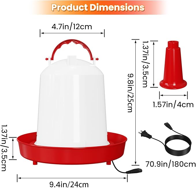 Nexum 35W Thermostatic Heated Chicken Waterer, 1 Gallon Winter Poultry Water Heater with Detachable Legs & Easy-Fill Funnel for Chicken Coop, Ducks, Birds