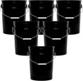 5-Gallon Bucket Only – No Lid Included, Made in USA, Food Grade BPA Free Plastic, Heavy Duty Multi-Use, Metal Handle with Grip, Stackable Storage – Black, 6 Pack