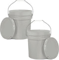 EconoHome 5-Gallon Grey Bucket Pail Container with Lid | Metal Handles with Plastic Grip for Easy Carrying | Easy Stack and Store | Heavy-Duty Extra Durable | Food Grade | BPA Free - 2 Pack
