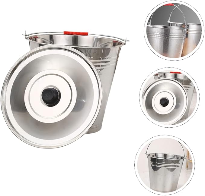 Mobestech 304 Stainless Steel Large Capacity Pickup Bucket with Lid Multipurpose Water Storage Container for Milk Ice Cubes Sturdy Design for Farm and Household Use