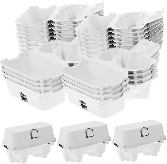 Paper Egg Cartons, 50PCS 2 Count 3x4 Paper Pulp Egg Cartons, Reusable No Breakage for Refrigerator Farm Market Travel.