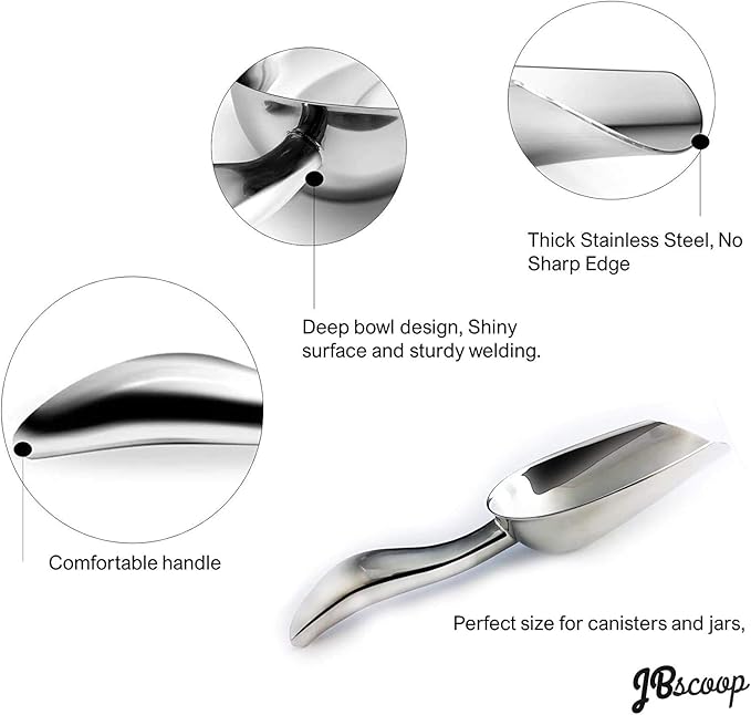 JBscoop Metal Ice Scoop Stainless Steel, Popcorn Scoop, 9.4 Inch Dog Food Scoop Popcorn for Party Wedding, Heavy Duty Dishwasher Safe