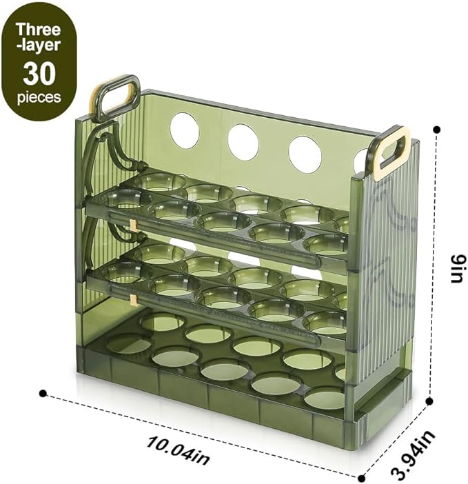 Koja Three-layer Flip-up Egg Storage Container Holder for Refrigerator, Kitchen. 30-Egg Organizer - New Space-Saving, Easy-Access Design, Easy-Clean, Durable, BPA-free. Protects Eggs from Cracking.