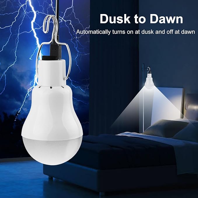 Chicken Coop Light with Timer, Dusk to Dawn Rechargeable Solar Light Bulbs for Indoor Home, Outdoor Camping Lamps for Tent, LED Solar Lights for Shed Night, Emergency Power Outage, Outside