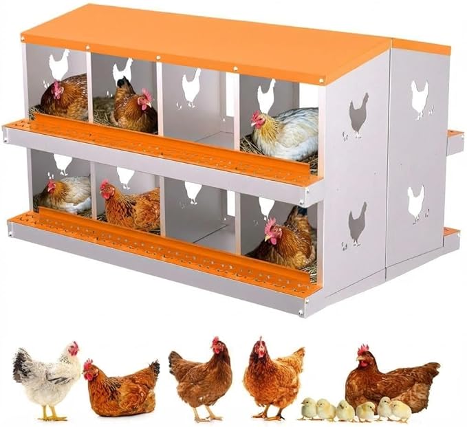 Chicken Nesting Box,10 Holes Galvanized Steel Metal Chicken Laying Box with Automatic Roll-Away Egg Collection System & Removable Tray,Wall Mount Nesting Boxes