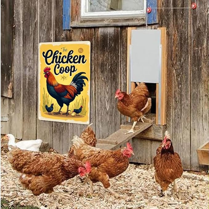 Chicken Coop Outdoor Decorative Sign with Fluffy Butt Hut Design 12x8 Inch for Backyard Farmhouse Poultry Decor