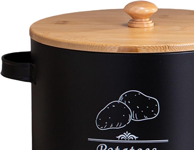 Potato Storage Tin Vegetables Storage Bin, Kitchen Organizer Kitchen Canister, Food Storage Container for Countertop Pantry, Black Large