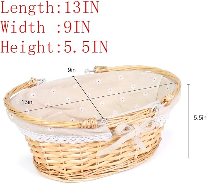 MEIEM Wicker Gift Baskets Empty Oval Willow Woven Picnic Cheap Easter Candy Storage Wine Basket with Handle Egg Gathering Wedding Basket (Natural)