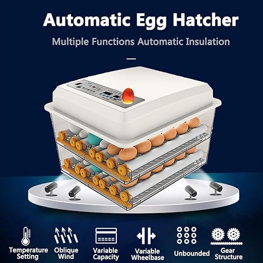 JAEDO 120 Egg Incubator Poultry Hatcher with Fully Automatic Egg Turning and Temperature Humidity Control for Chickens Ducks Goose Birds, Built-in Egg Candler (120)