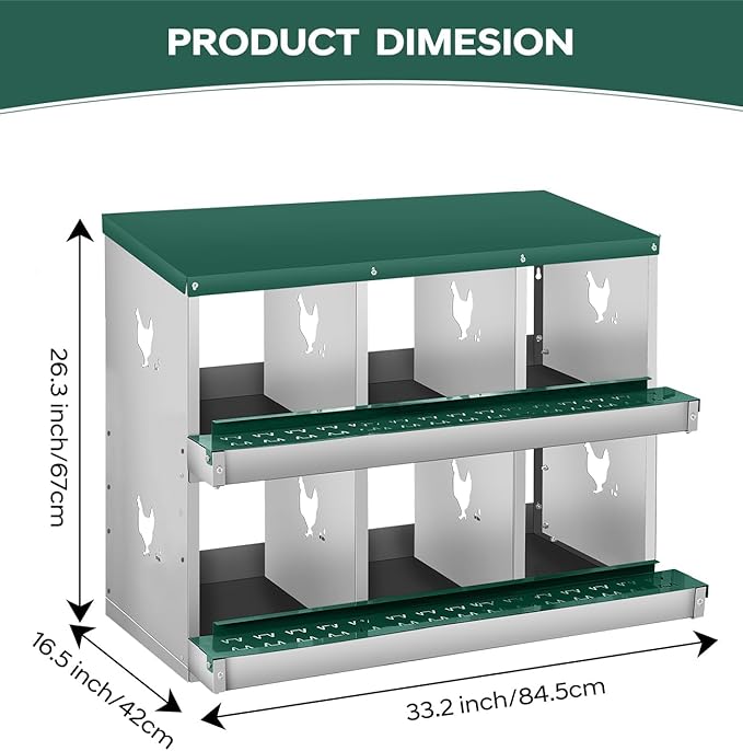 Green Durable Design - Metal Chicken Nesting Box for Small Animals - 6 Compartments, Wall-Mounted, Easy Egg Collection, No Legs, Ideal for Hens and Poultry - Green, 6 Compartments, No Legs