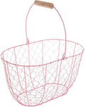 Hobby Lobby Chicken Wire Easter Basket with Wooden Handle, Metal and Wood, 7.5" H x 13" W x 8.25" D (Pink)