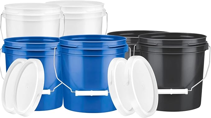 House Naturals 1 Gallon Plastic Bucket Container with Lid Food Grade BPA Free Made in USA (Pack of 6)