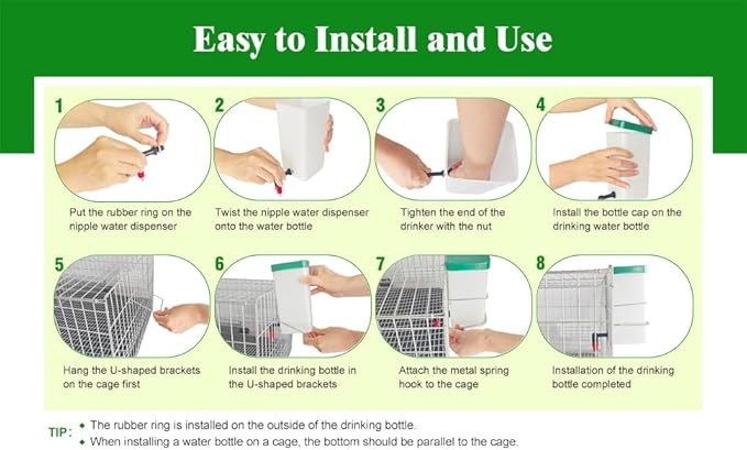 Automatic Drinker System Chick Water Cups 1L Hanging Automatic Fill Chick Cup Drinker Waterer Used for Cages (Green, 1)