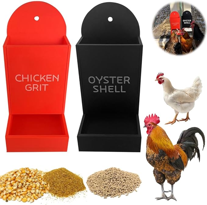 Chicken Oyster Shell and Grit Feeder, Hanging Chicken Feeder Trough, Oyster Shell Feeders for Chickens, Chicken Coop Accessories, Gravity Poultry Feeder, Automatic Chicken Feeders (Set C)