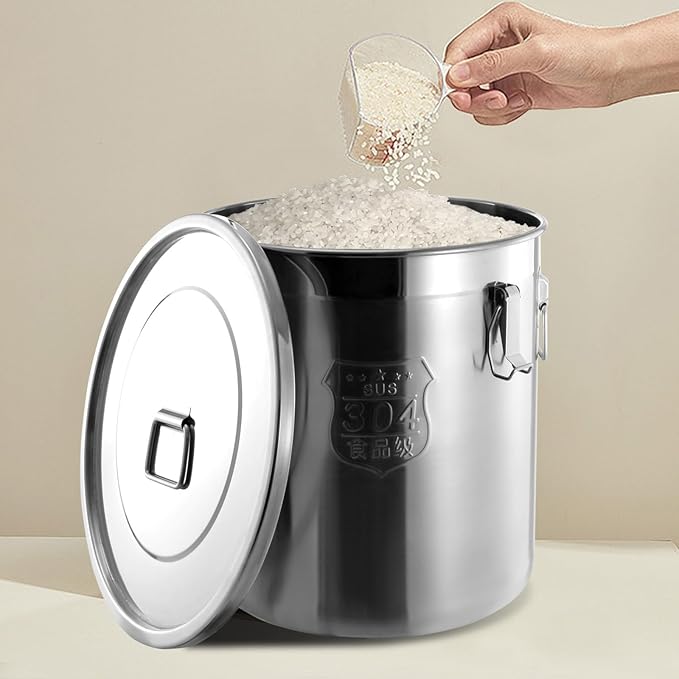 48L/12.68gal Stainless Steel Airtight Canister,Stainless Steel Storage Bucket with Airtight Lid &Locking Clamp,Durable Food Storage Canisters,Canisters Container for Flour,Grain, Oil,Rice,Sugar (48L)