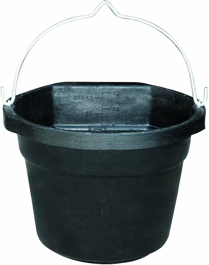 Farm Innovators FB-80R Rubber 3 Gallon Flat Back Heated Bucket with Metal Handle, Built in Thermostat, and Concealed Heating Element, 70 Watt (3 Pack)