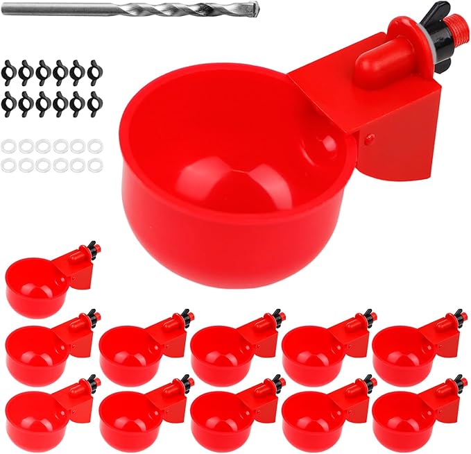 12 Pack Chicken Water Cups, Automatic Chicken Waterer for Poultry Automatic Chicken Watering System, Long-Lasting Use Chicken Waters, Water Feeder Kit for Chick, Duck, Goose and Bunny