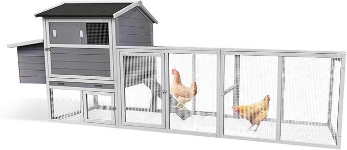 Large Wooden Chicken Coop with Outdoor Run & Nesting Box, Fir Wood Poultry Cage for 2-4 Hens, Waterproof Anti-UV Hen House, Predator-Proof Rabbit Hutch for Backyard & Garden