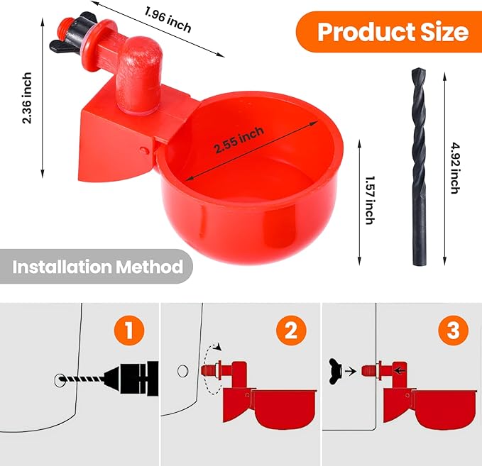 Chicken Waterer, DIY Chicken Water Feeder for Poultry Automatic Chicken Water Cups Gravity Filling Poultry Waterer with Hole Saw for Buckets Boxes Troughs (9 Pack)