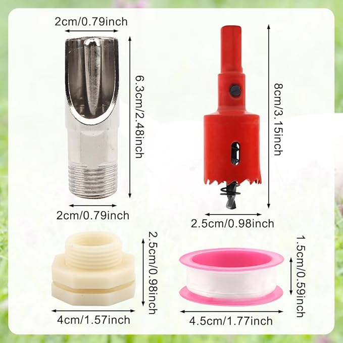 Pig Nipple Waterer for Barrel Kits, 3pcs Stainless Steel Automatic Pig Drinker Feeder Water Tank Connector with 1 Hole Opener & PTFE Tapes, Watering Systems Kit for Pig/Goats/Swine/Piglets/Drinking