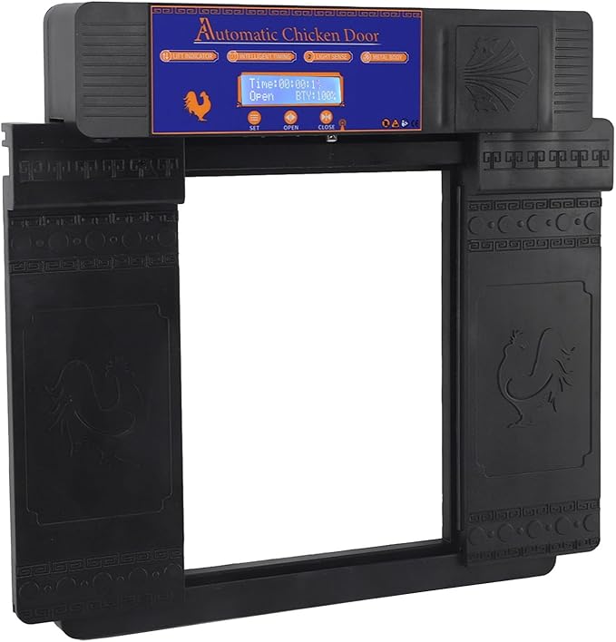 Solar Automatic Chicken Coop Door, Double Open Type Remote Control Timing Poultry Door, Light Sensing Solar Powered Chicken Coop Opener with Anti Pinch Safety for Duck Goose Farm, (Black)